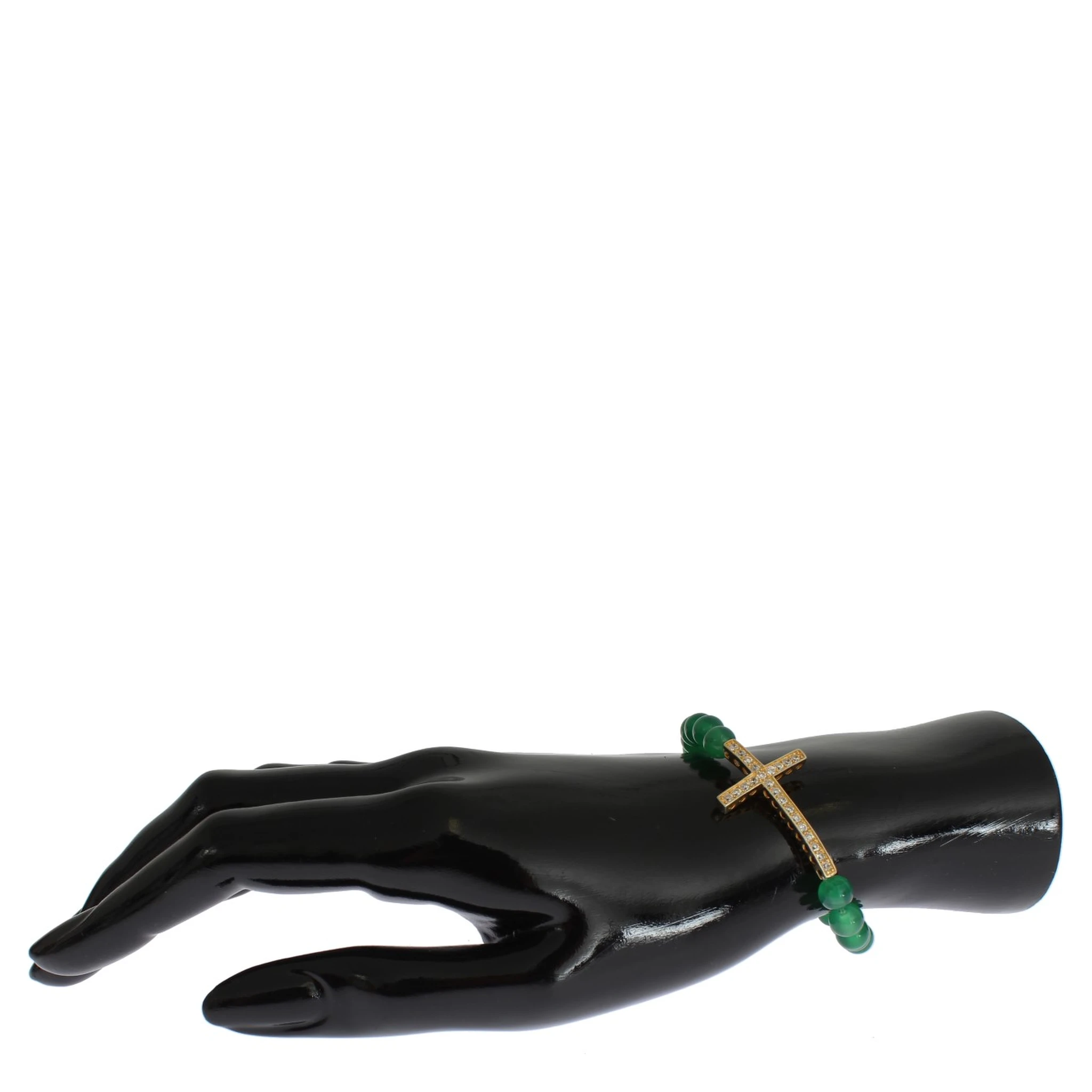 Jade Stone Gold CZ Cross 925 Silver Bracelet