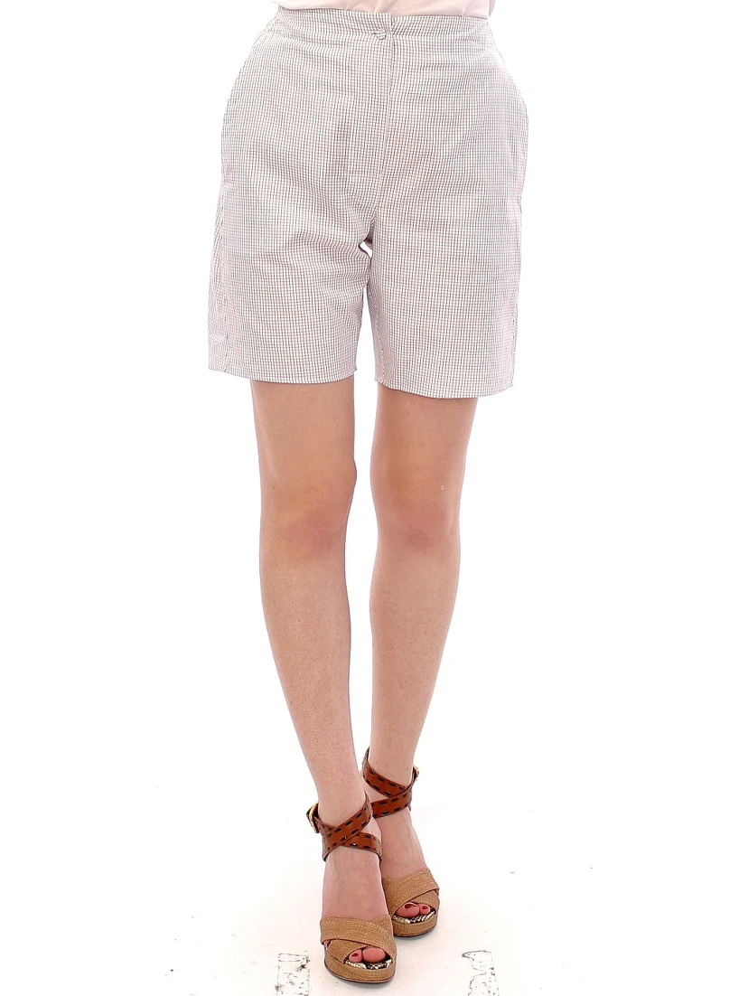White Checkered Stretch Cotton Shorts
