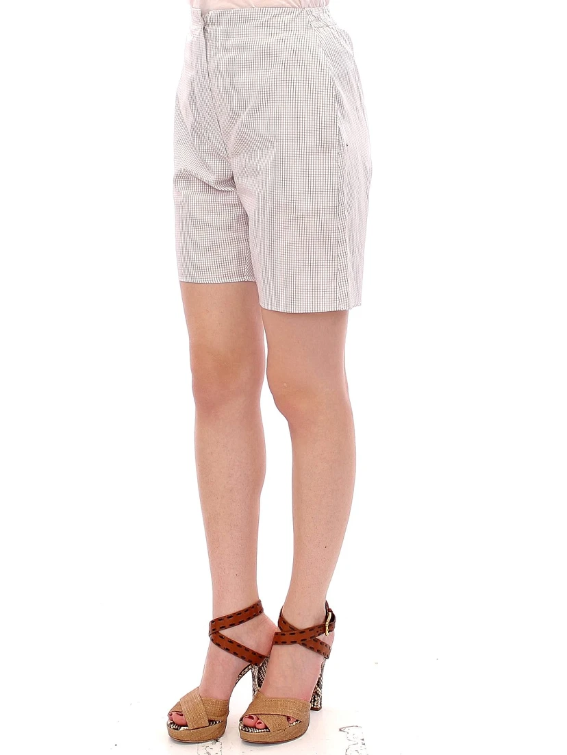 White Checkered Stretch Cotton Shorts
