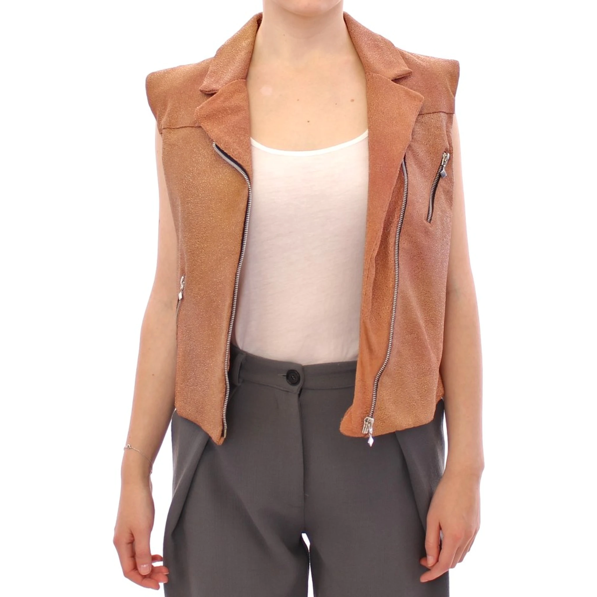 Brown Leather Jacket Vest