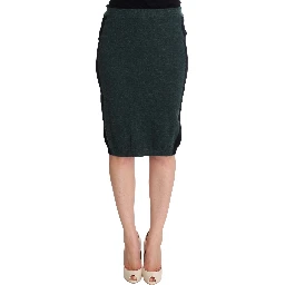 Green Wool Blend Pencil Skirt