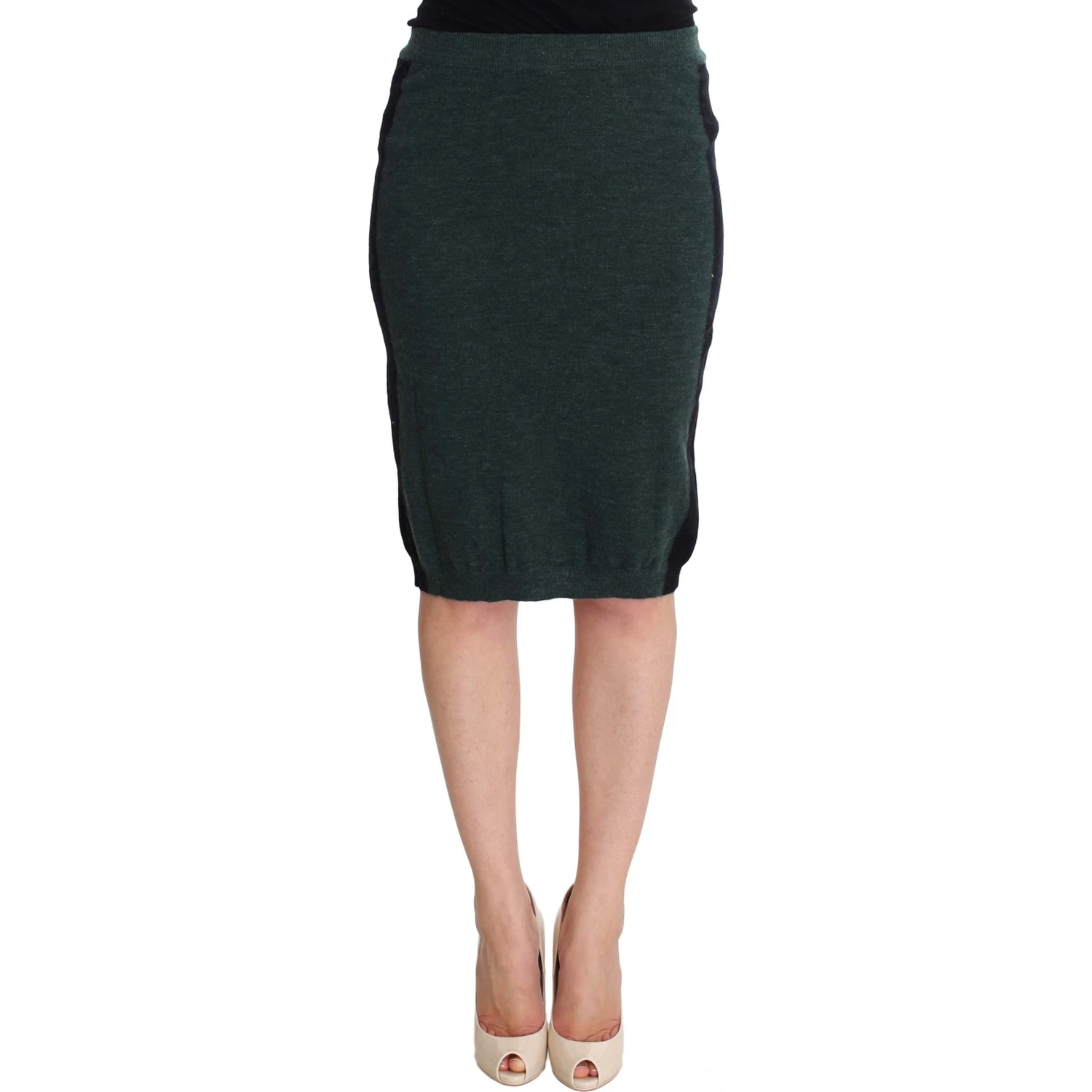Green Wool Blend Pencil Skirt