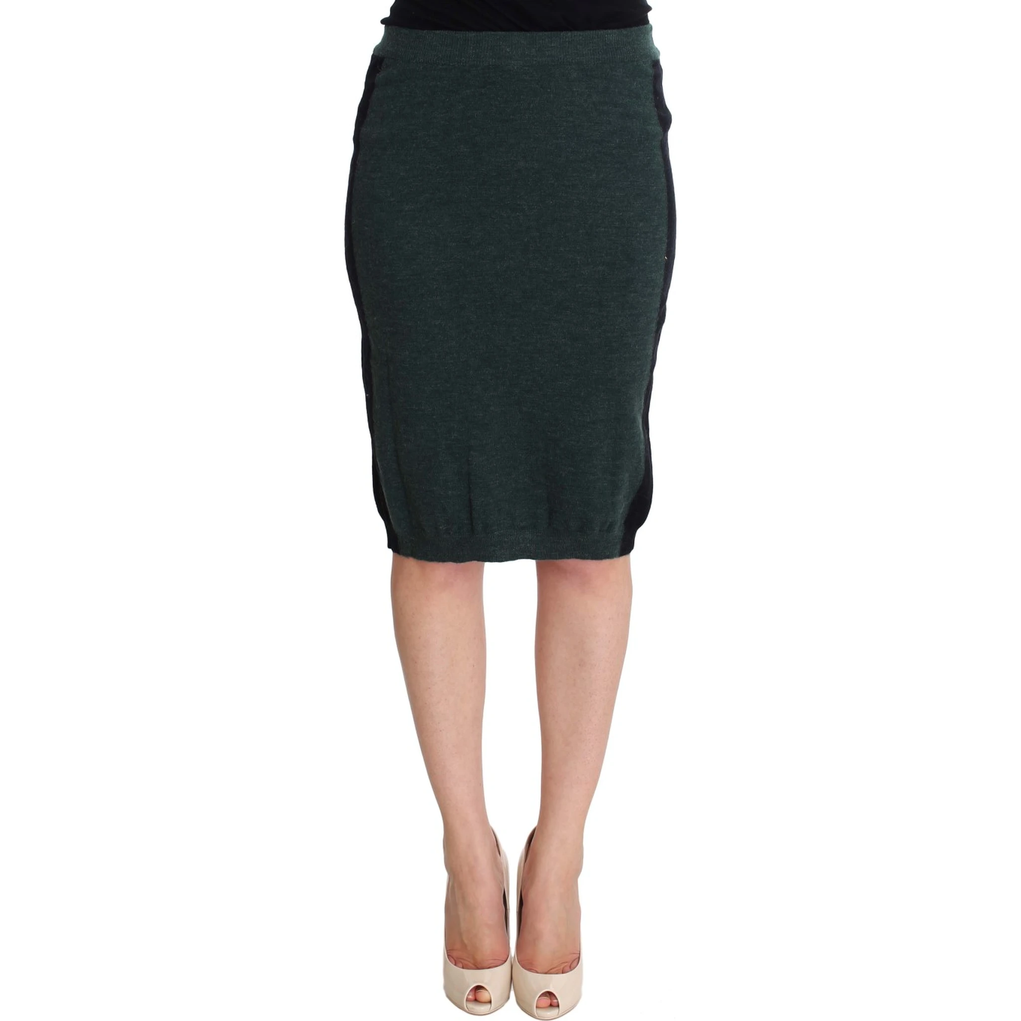 Green Wool Blend Pencil Skirt