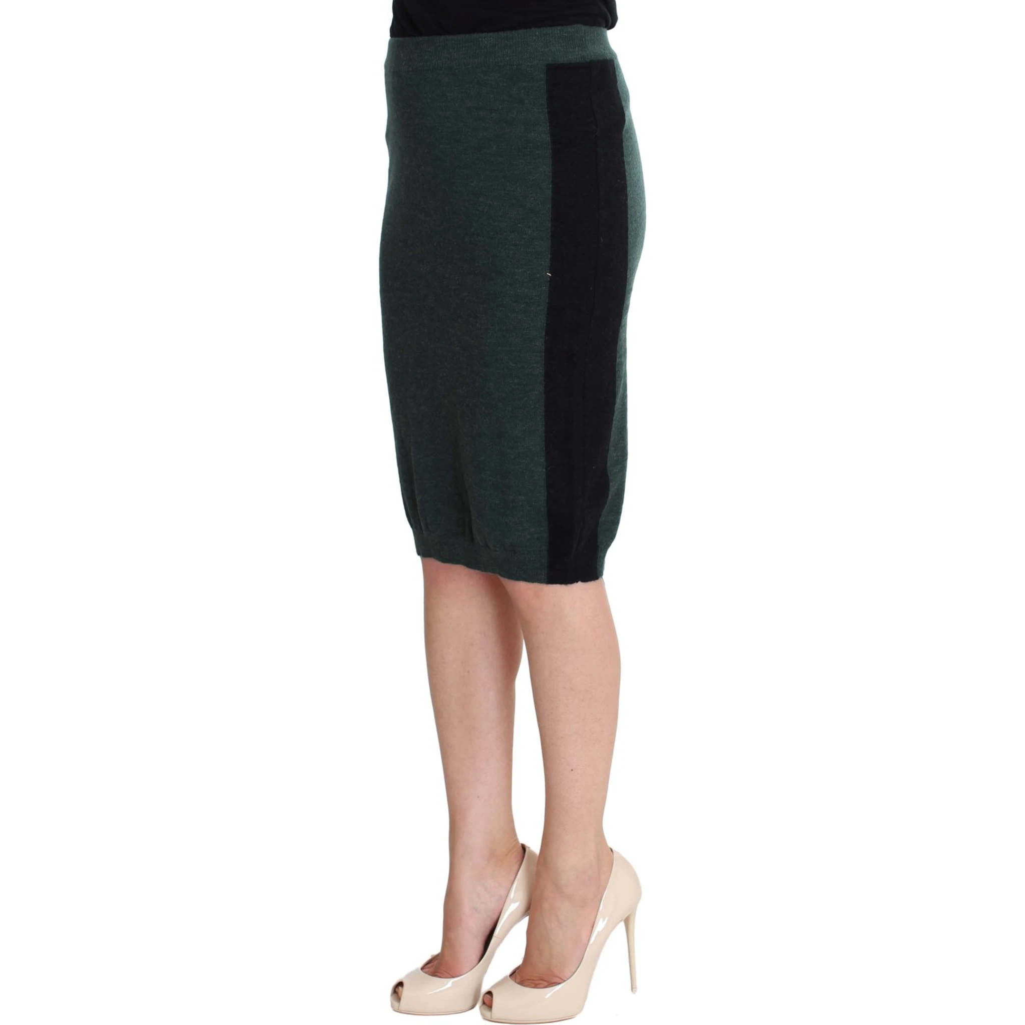 Green Wool Blend Pencil Skirt