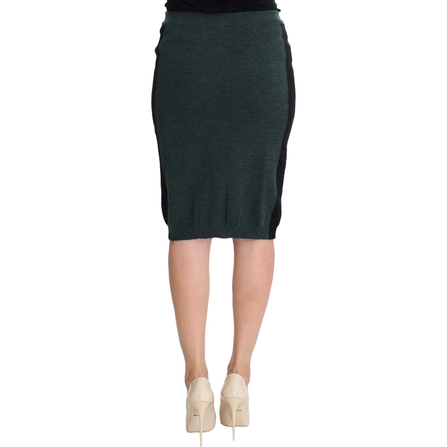 Green Wool Blend Pencil Skirt