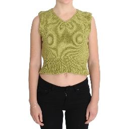 Green Cotton Blend Knitted Sleeveless Sweater