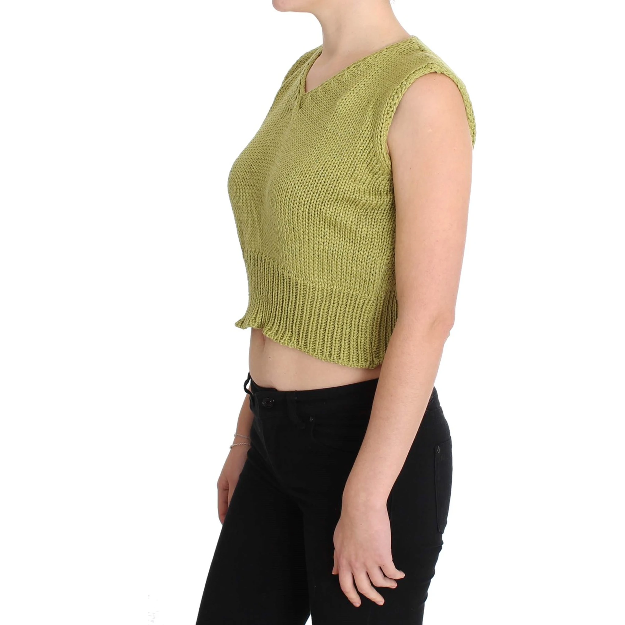 Green Cotton Blend Knitted Sleeveless Sweater