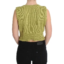 Green Cotton Blend Knitted Sleeveless Sweater