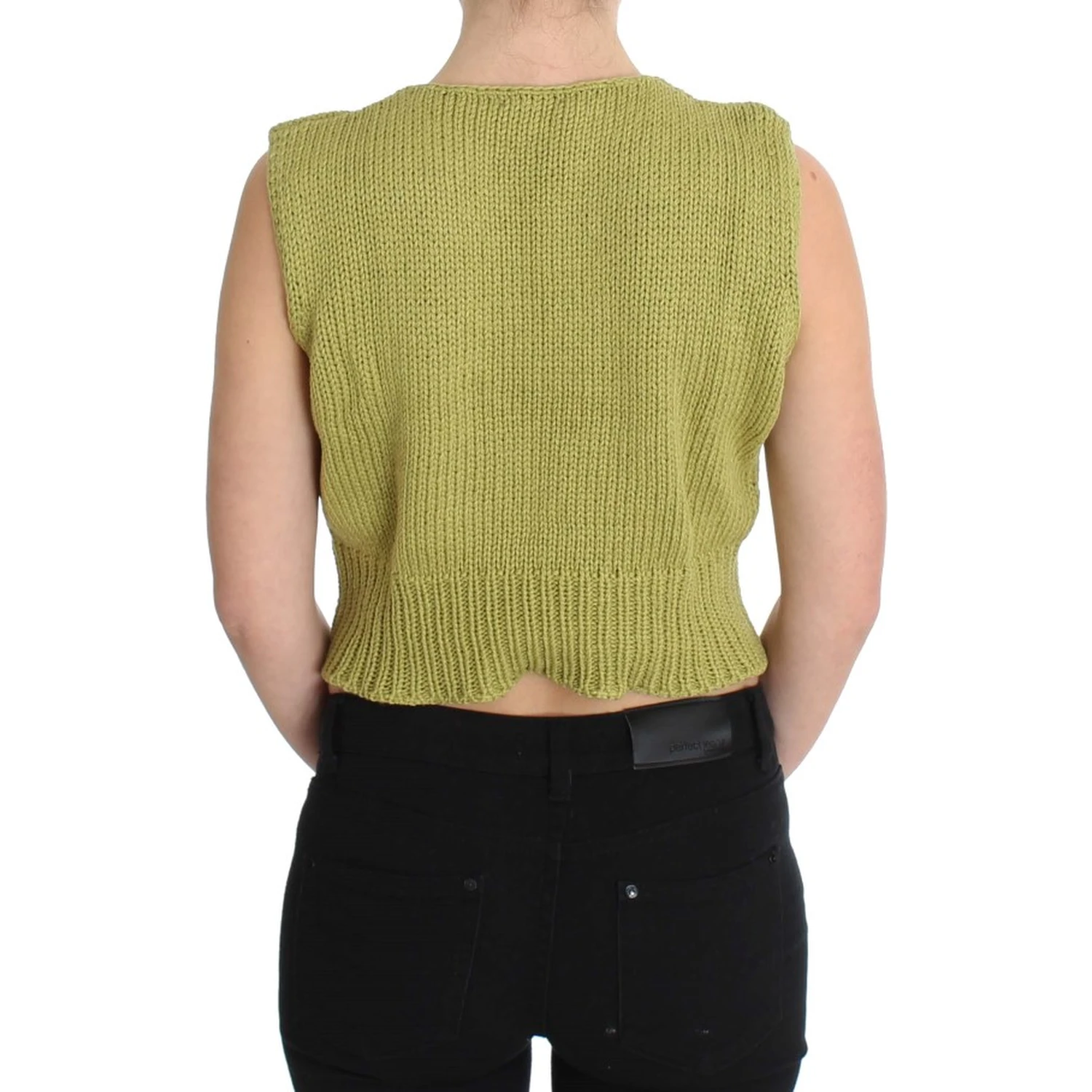 Green Cotton Blend Knitted Sleeveless Sweater