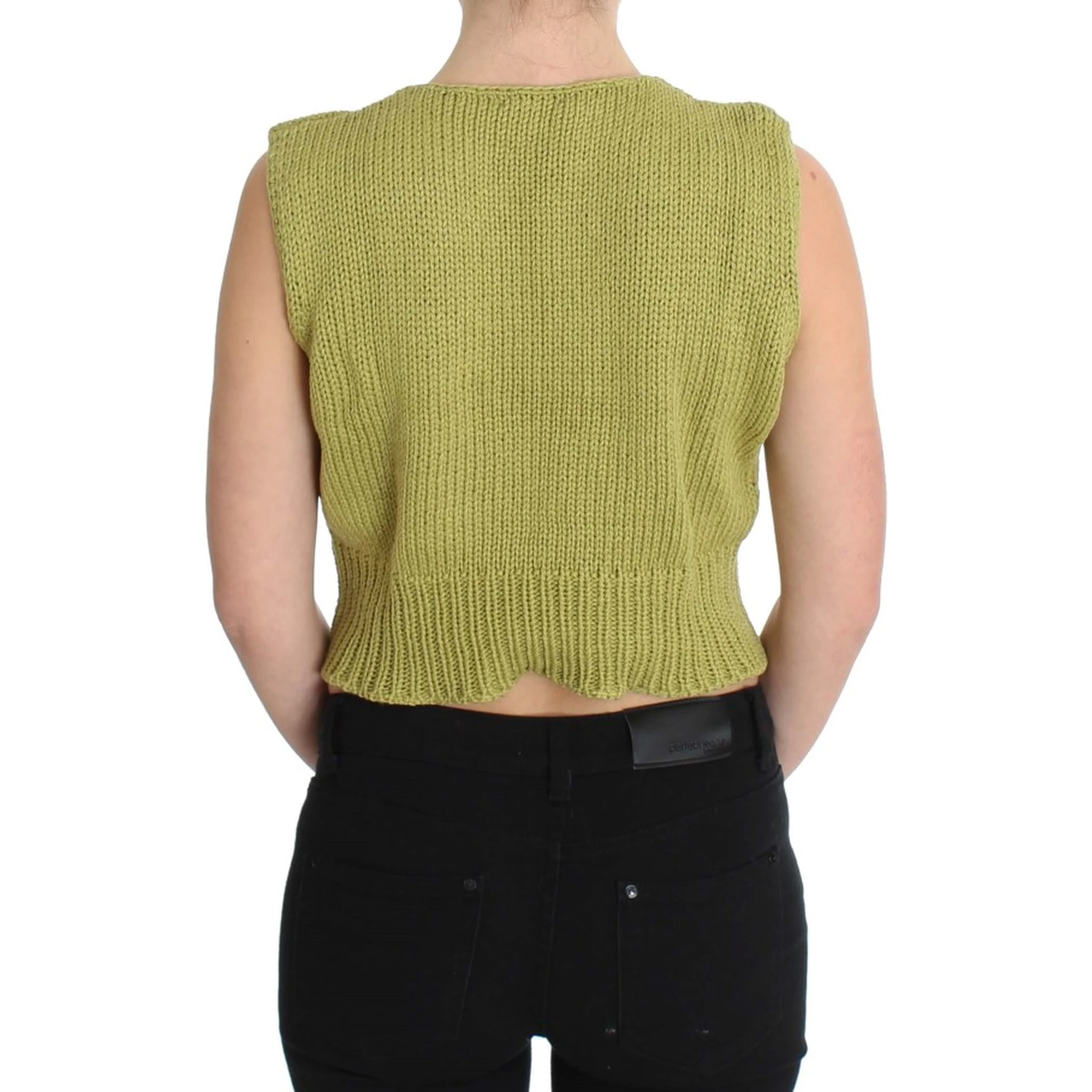 Green Cotton Blend Knitted Sleeveless Sweater