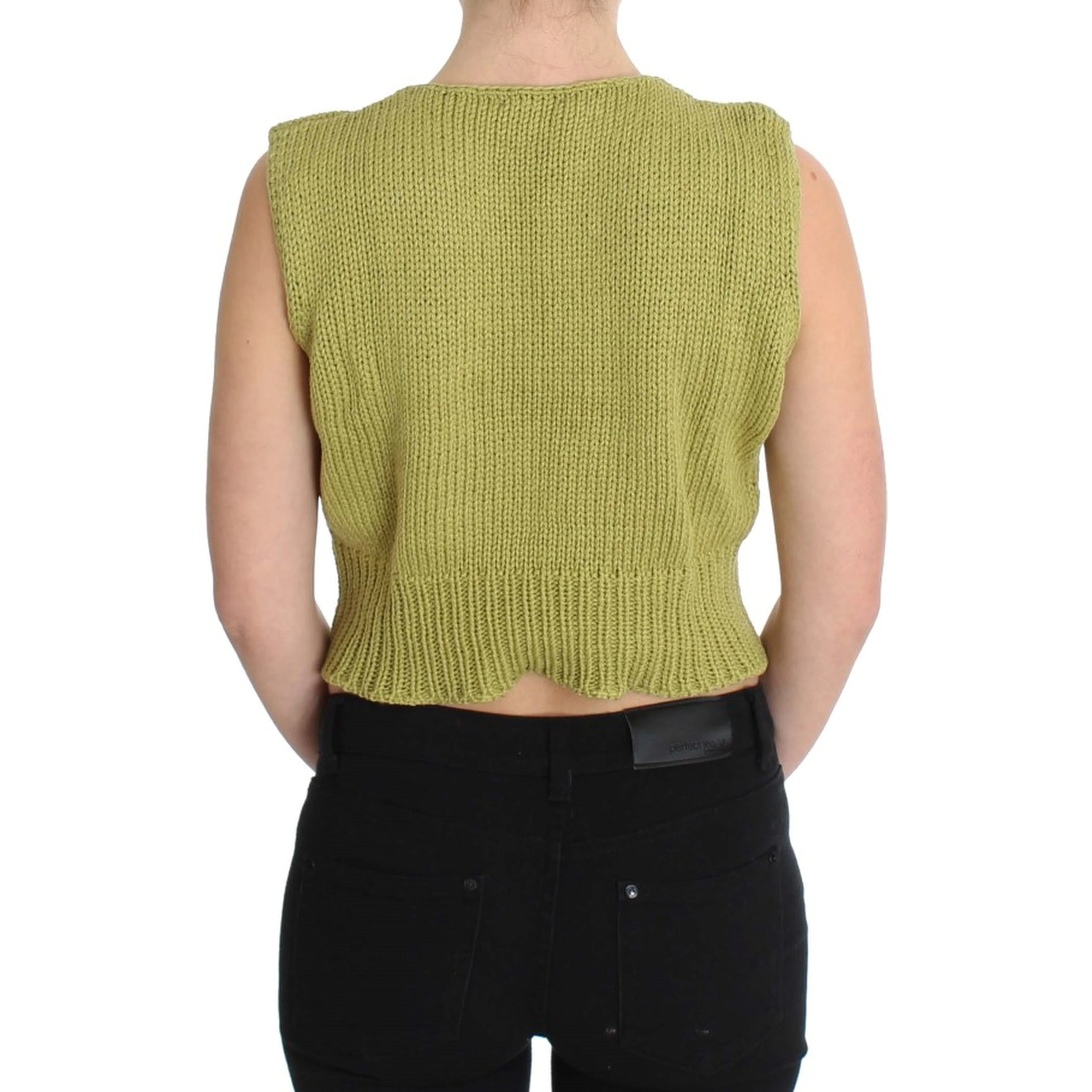 Green Cotton Blend Knitted Sleeveless Sweater