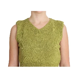 Green Cotton Blend Knitted Sleeveless Sweater