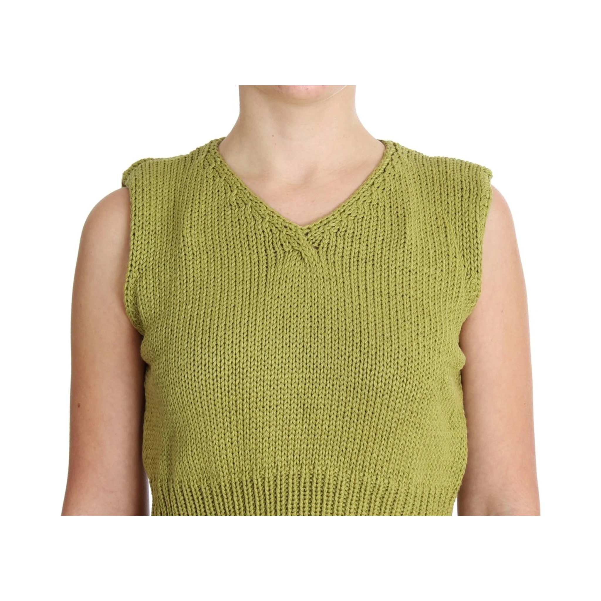 Green Cotton Blend Knitted Sleeveless Sweater