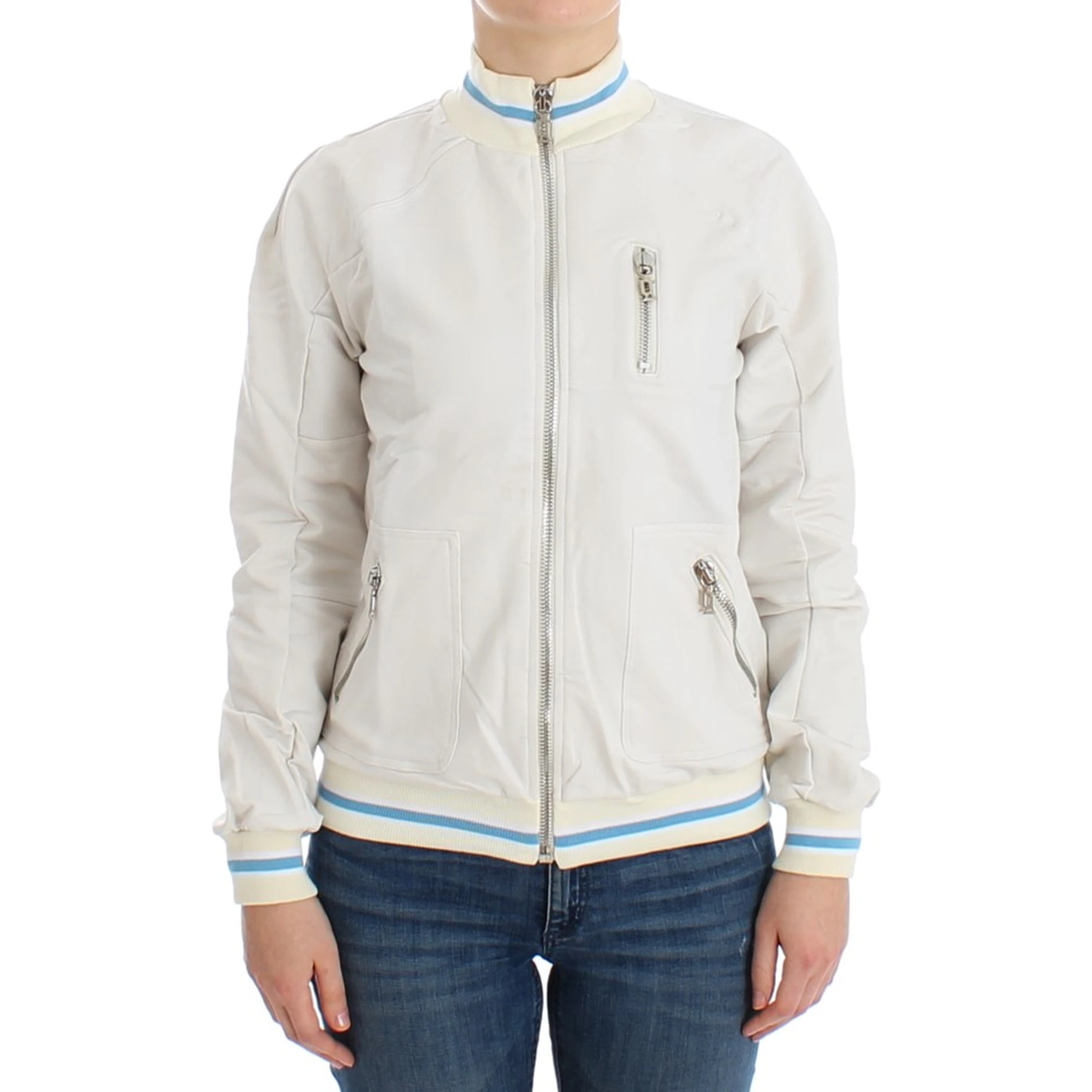 White Mock Zip Cardigan Sweatshirt Sweater