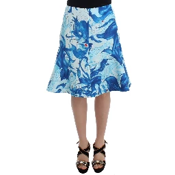 Blue Peplum Fresco-Print Straight Pencil Skirt