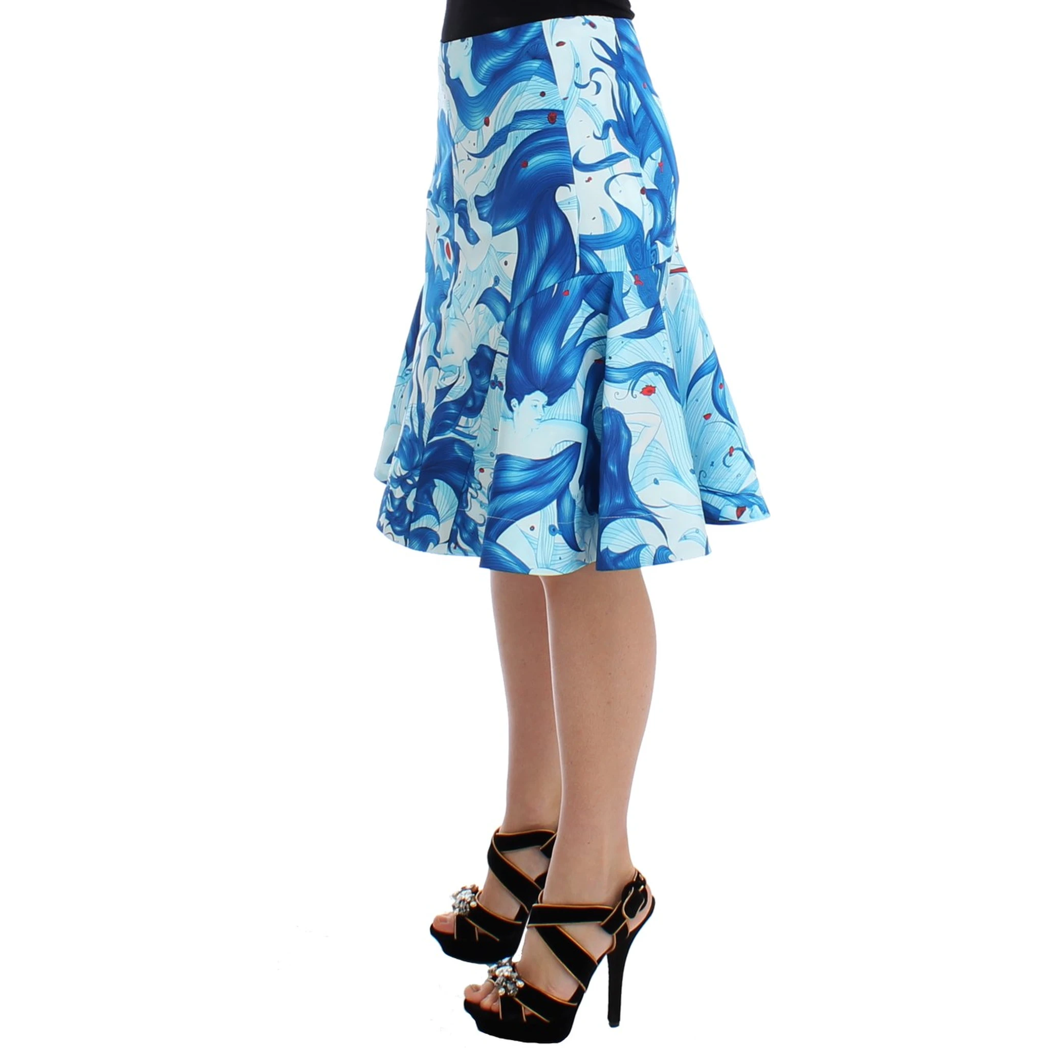 Blue Peplum Fresco-Print Straight Pencil Skirt