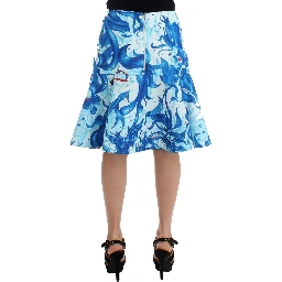 Blue Peplum Fresco-Print Straight Pencil Skirt