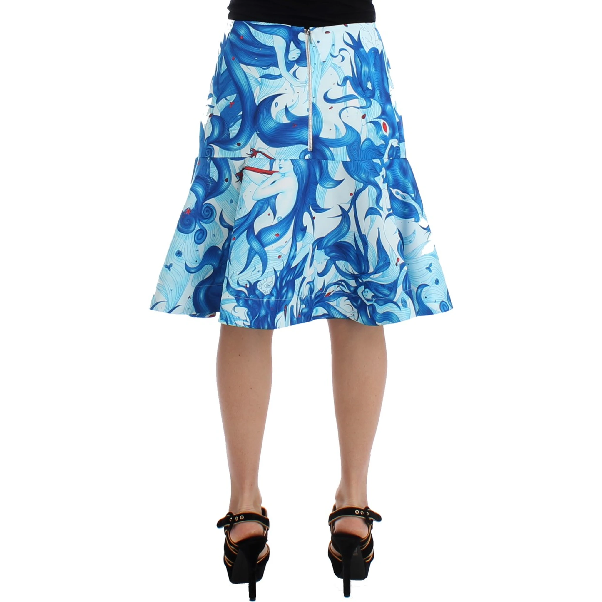 Blue Peplum Fresco-Print Straight Pencil Skirt