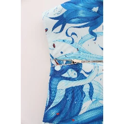 Blue Peplum Fresco-Print Straight Pencil Skirt