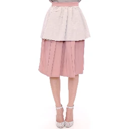 Pink Gray Knee-Length Pleated Skirt