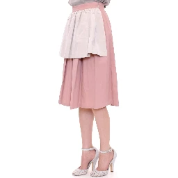 Pink Gray Knee-Length Pleated Skirt