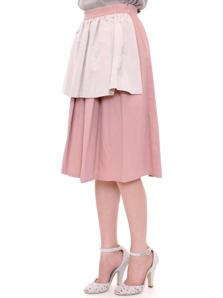 Pink Gray Knee-Length Pleated Skirt alternative