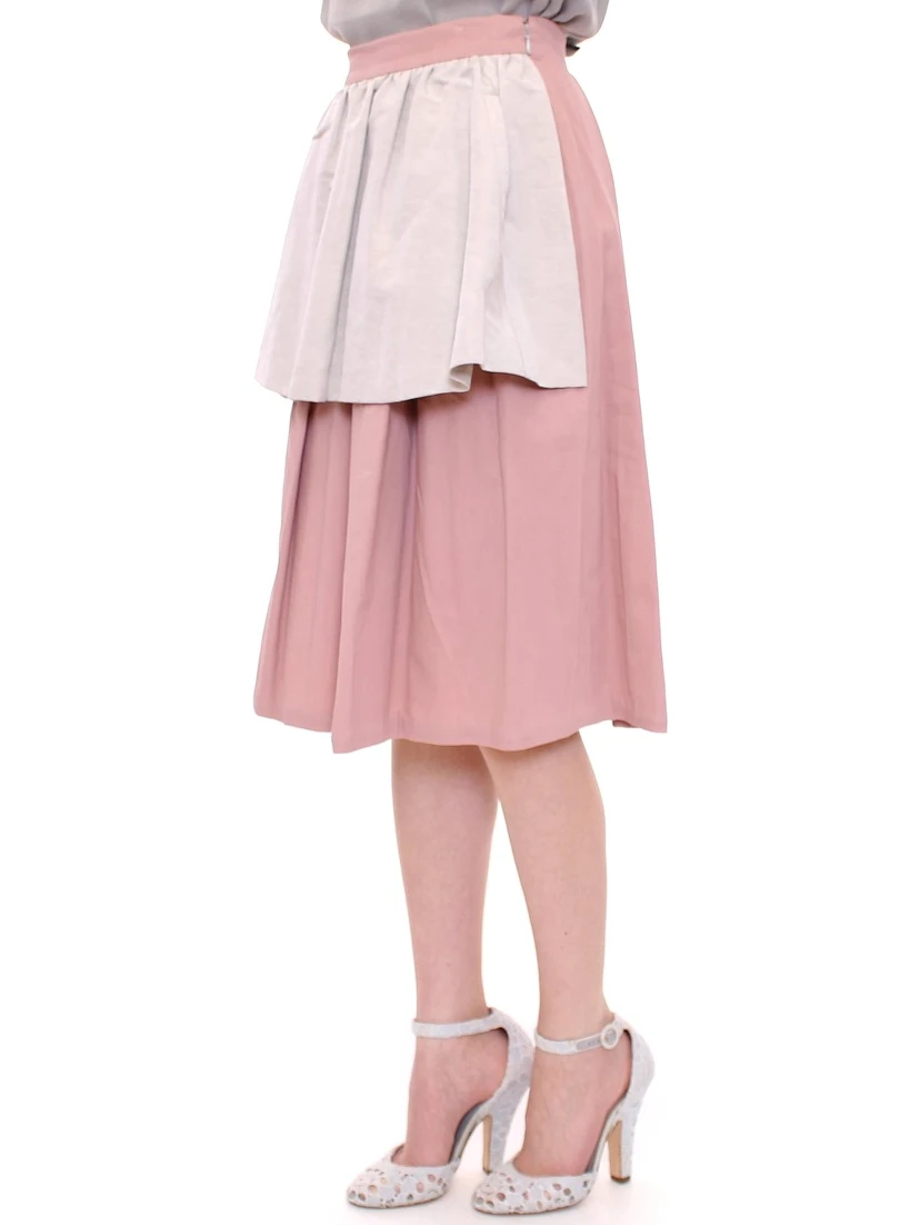 Pink Gray Knee-Length Pleated Skirt
