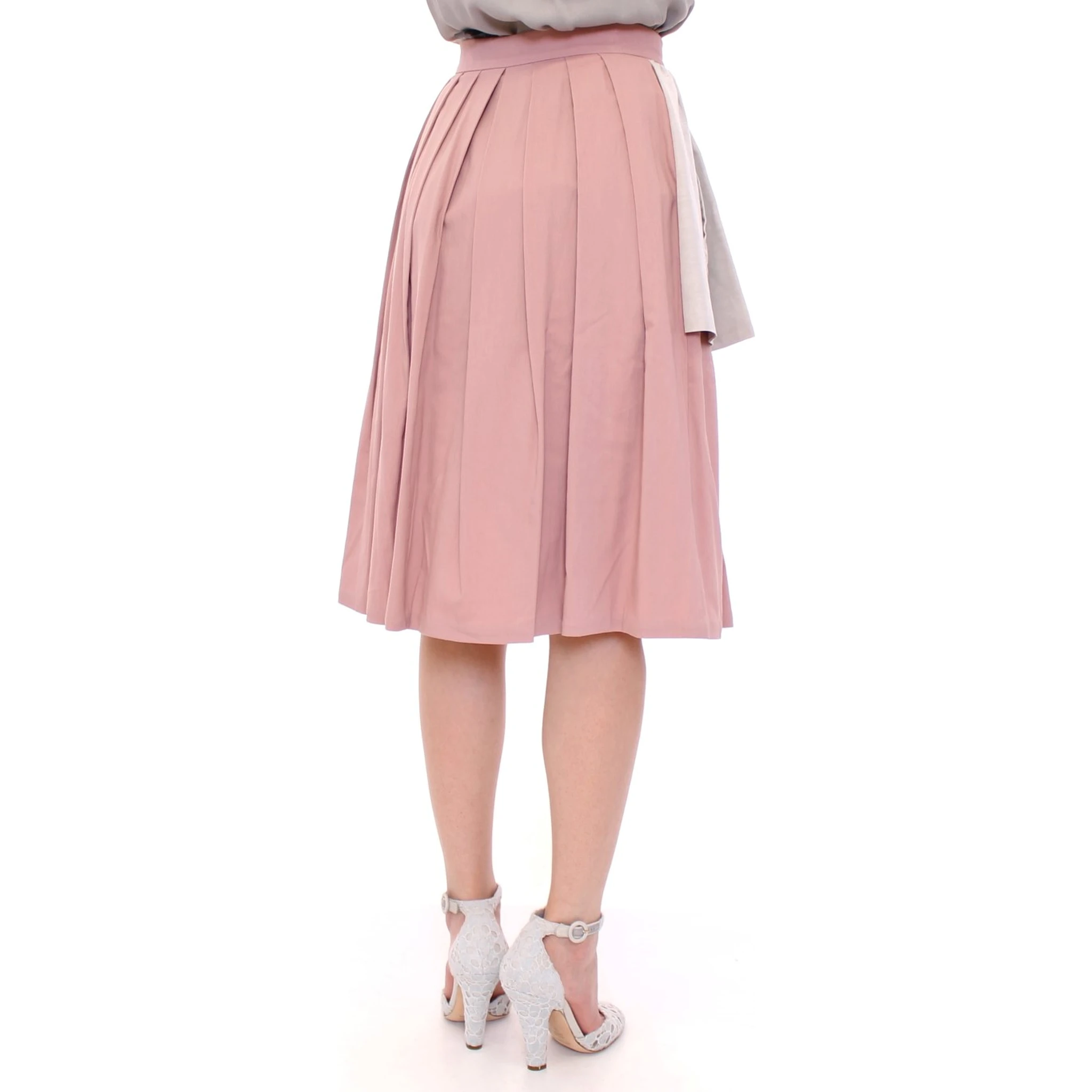 Pink Gray Knee-Length Pleated Skirt
