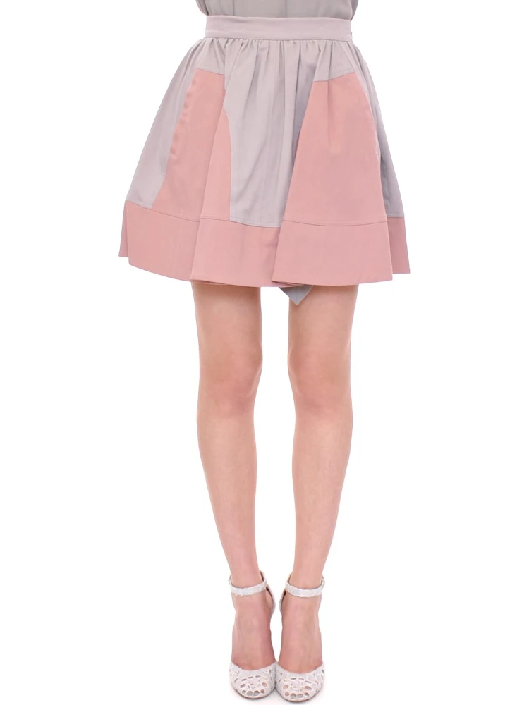 Pink Gray Mini Short Pleated Skirt