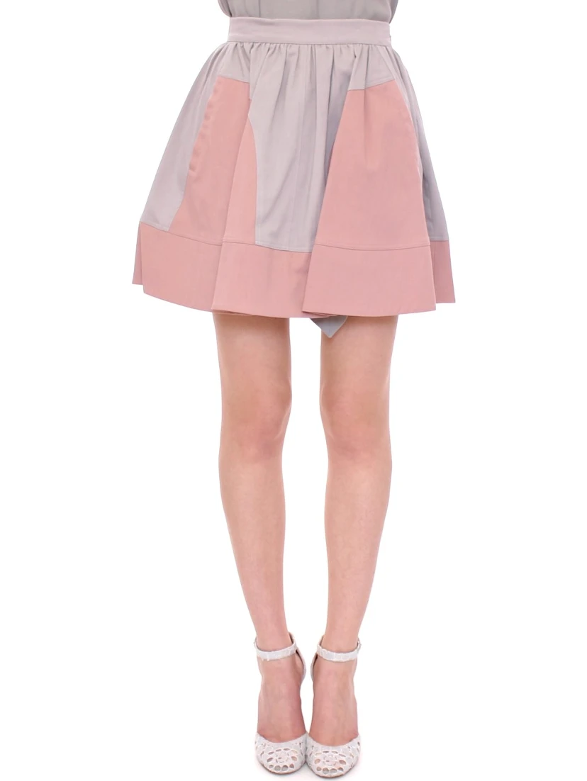 Pink Gray Mini Short Pleated Skirt