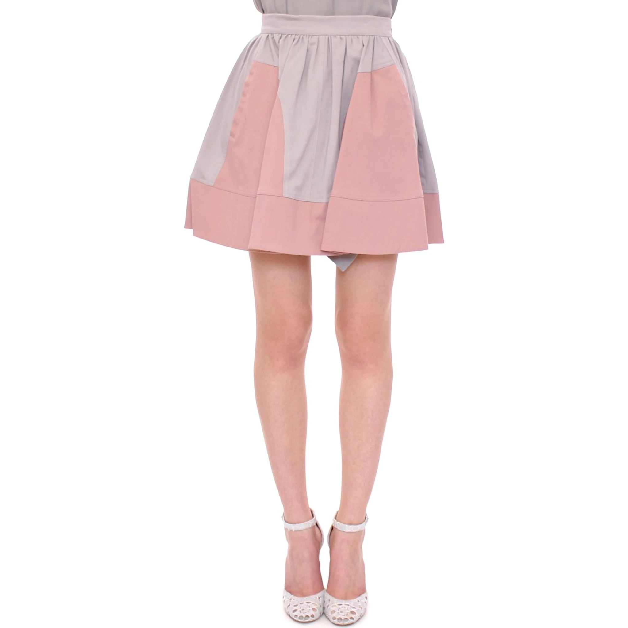Pink Gray Mini Short Pleated Skirt