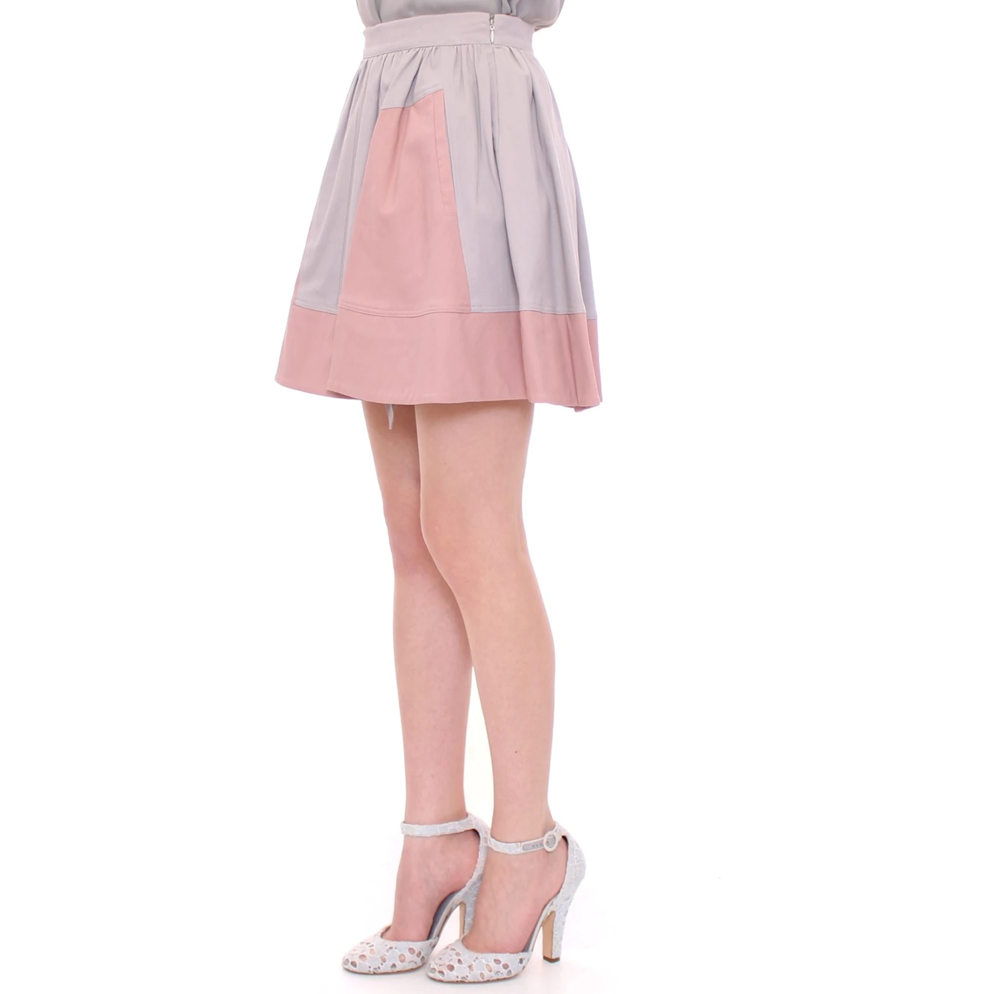 Pink Gray Mini Short Pleated Skirt