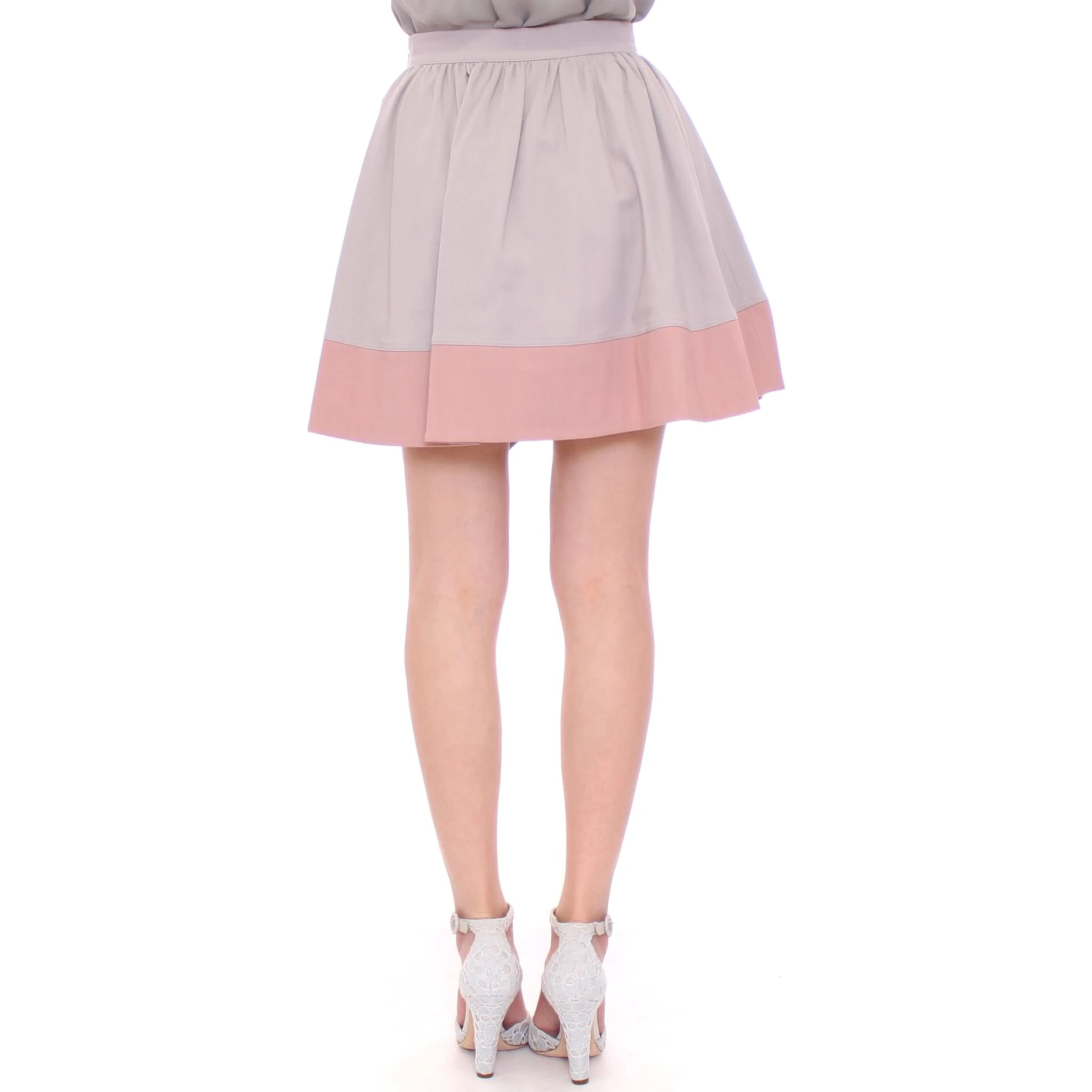 Pink Gray Mini Short Pleated Skirt