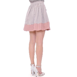 Pink Gray Mini Short Pleated Skirt