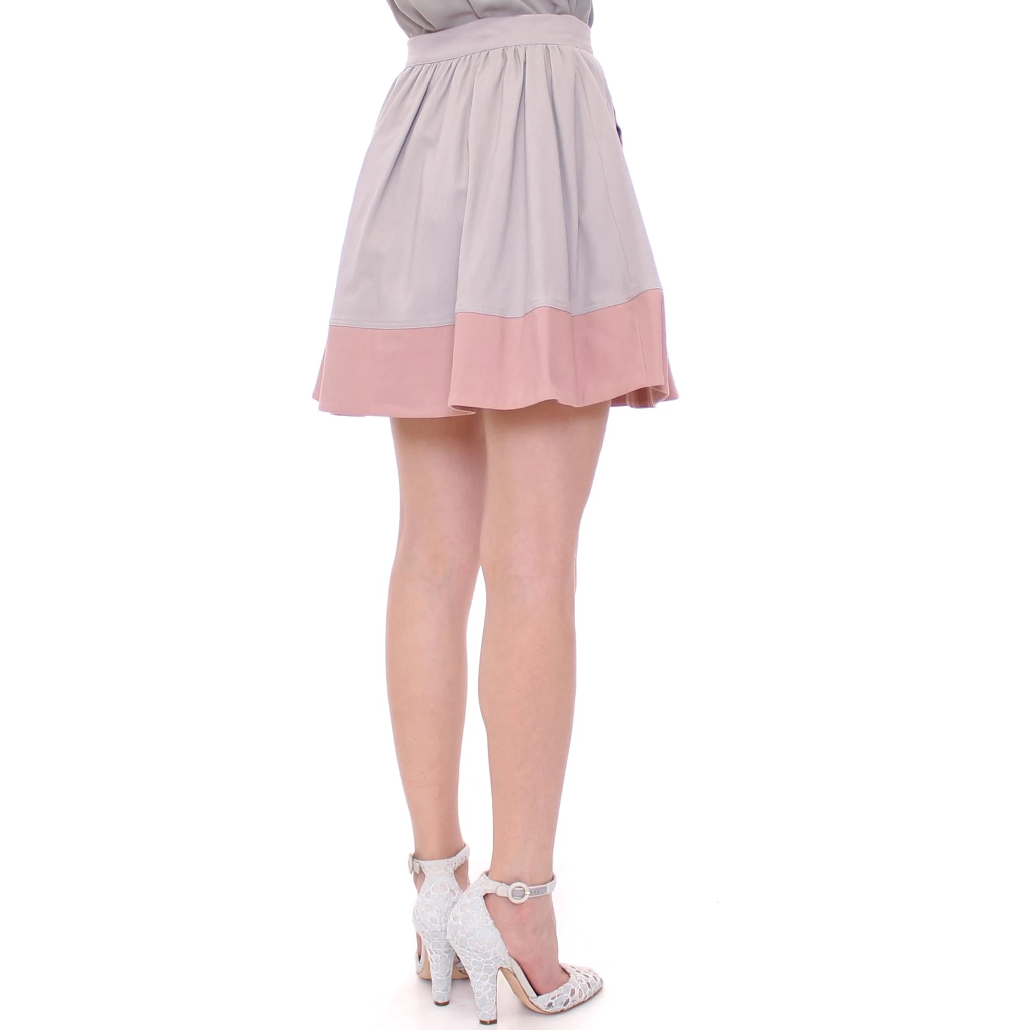 Pink Gray Mini Short Pleated Skirt