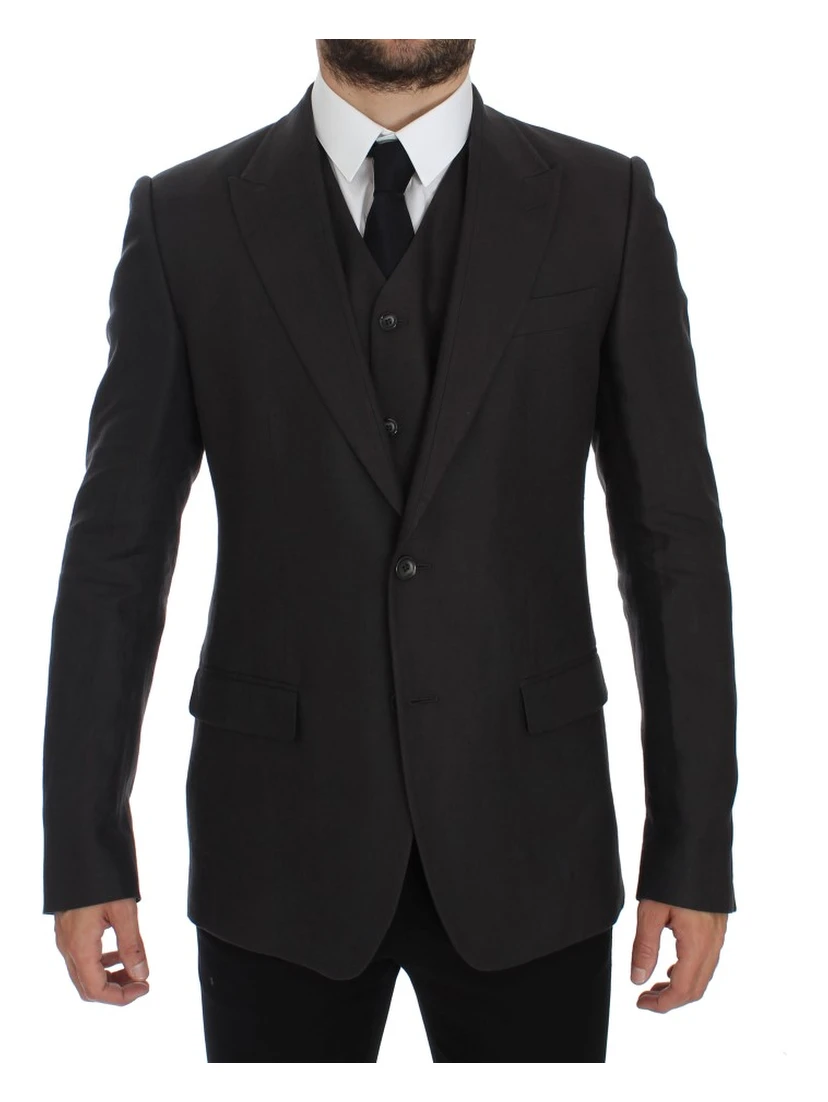 Gray Slim Fit Linen Blazer Jacket