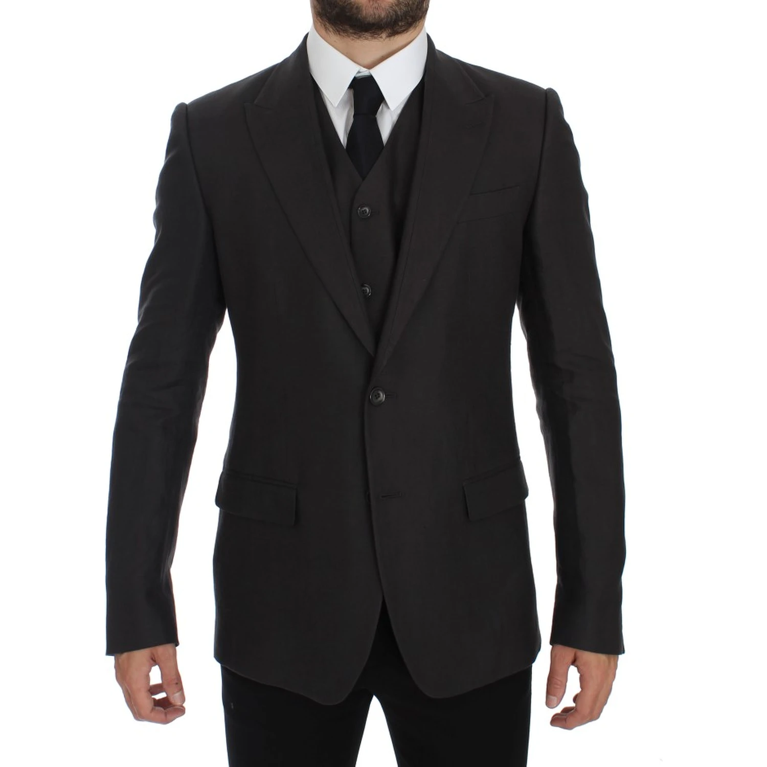 Gray Slim Fit Linen Blazer Jacket
