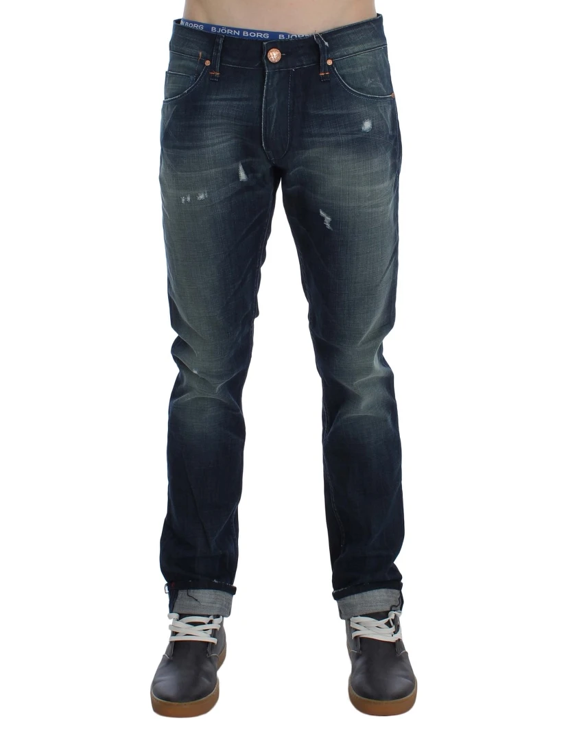 Blue Wash Cotton Denim Slim Fit Jeans
