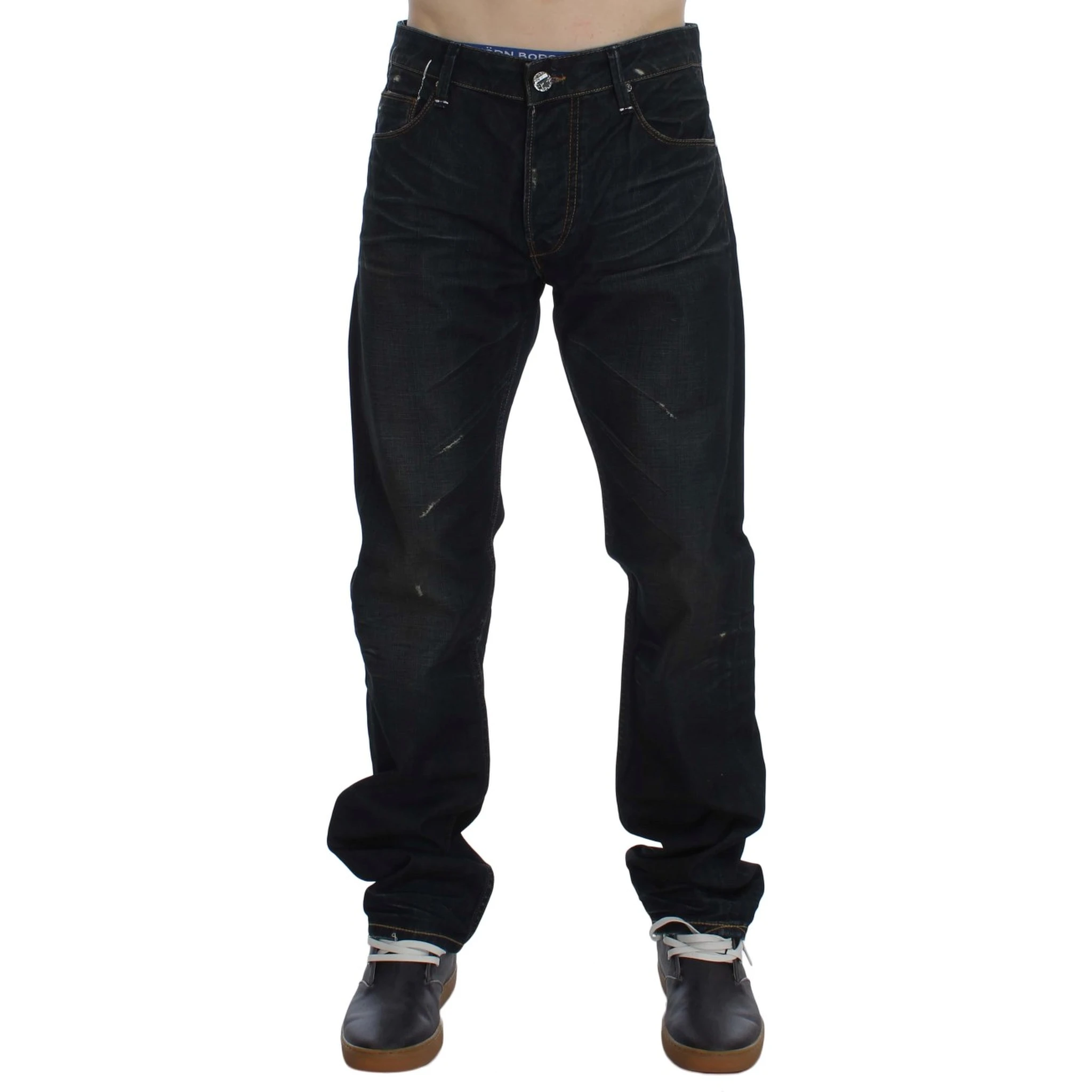 Blue Wash Cotton Denim Straight Fit Jeans