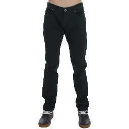 Green Cotton Denim Stretch Straight Fit Jeans