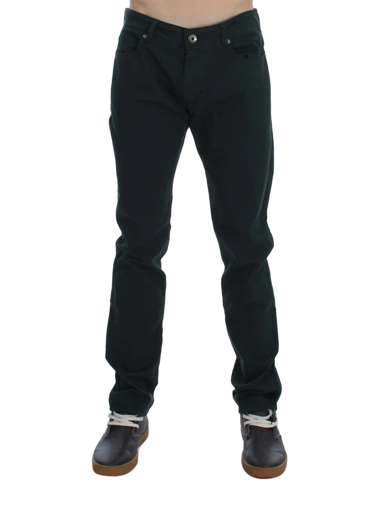 Green Cotton Denim Stretch Straight Fit Jeans
