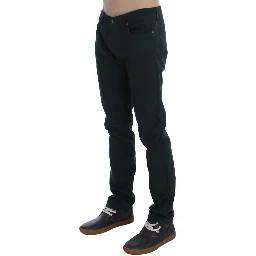 Green Cotton Denim Stretch Straight Fit Jeans