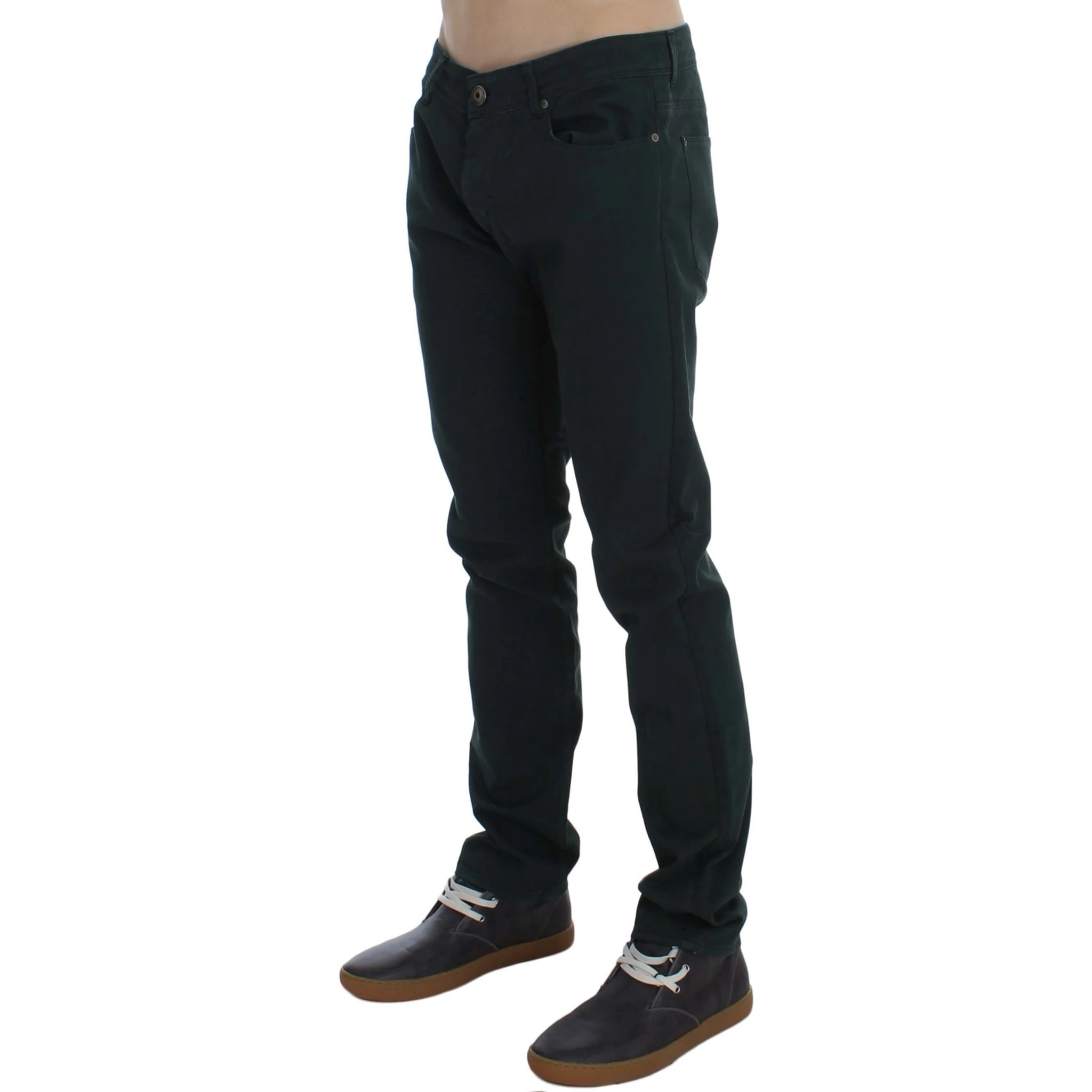 Green Cotton Denim Stretch Straight Fit Jeans