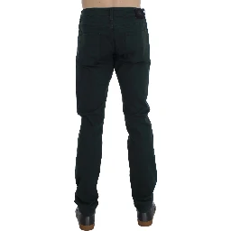 Green Cotton Denim Stretch Straight Fit Jeans