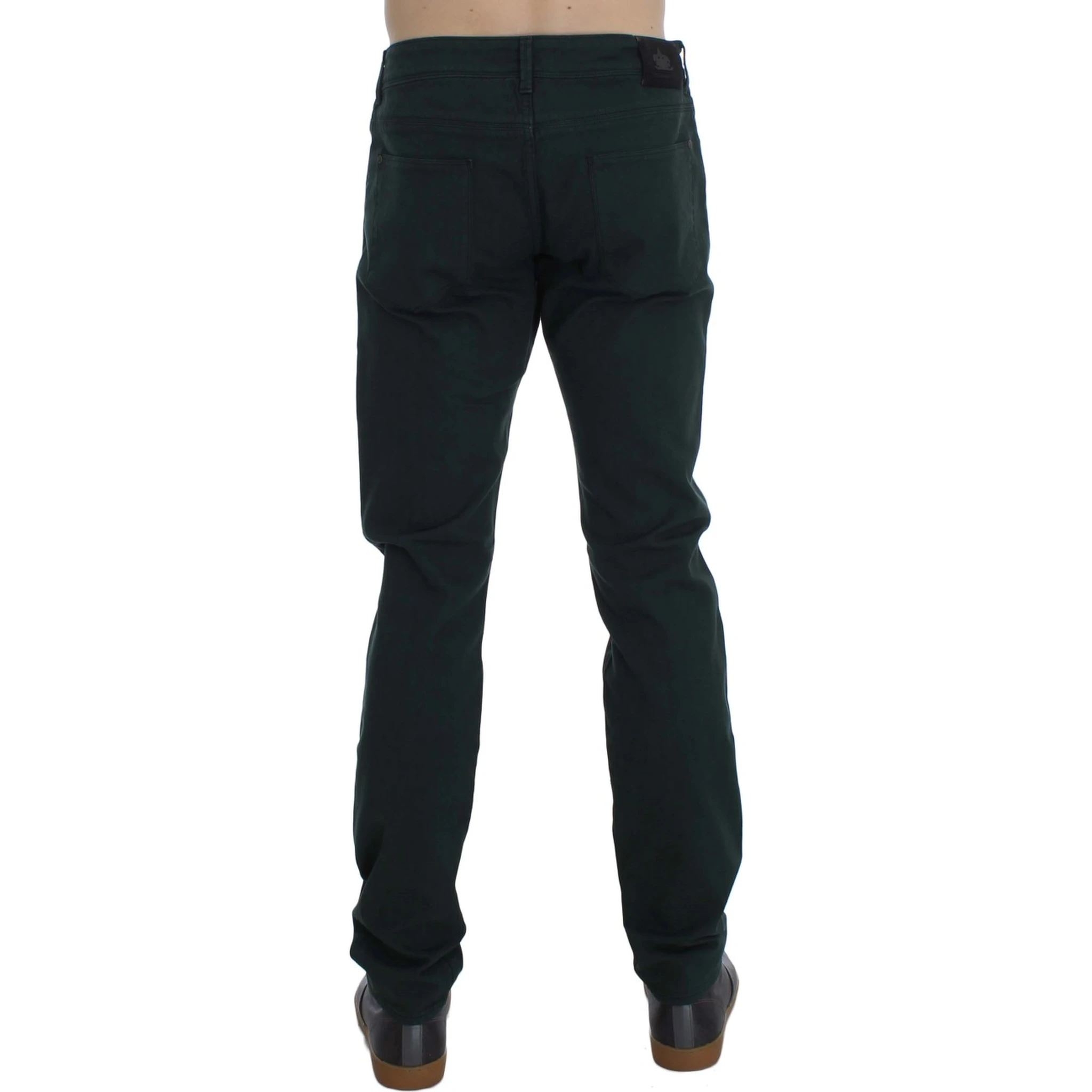 Green Cotton Denim Stretch Straight Fit Jeans