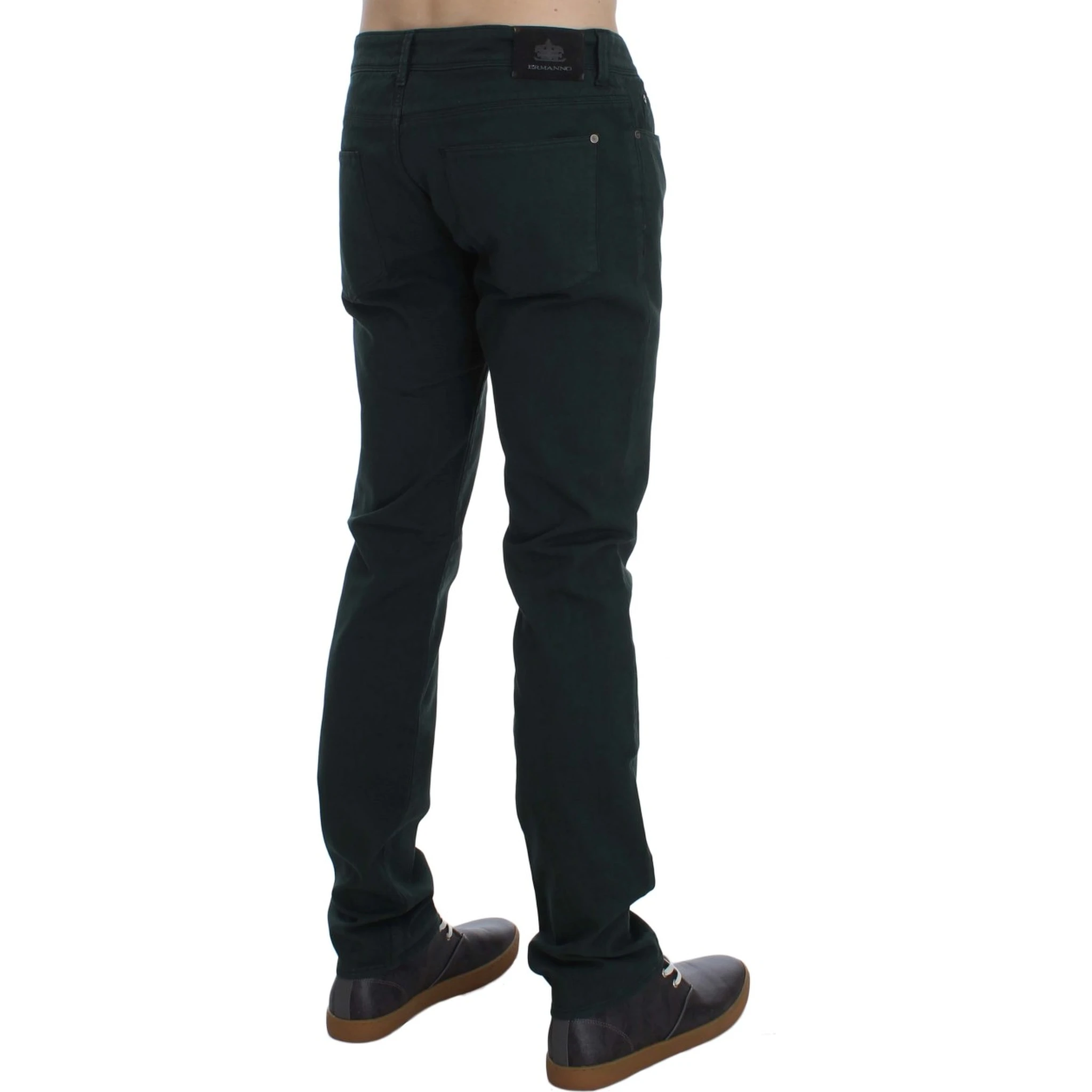 Green Cotton Denim Stretch Straight Fit Jeans