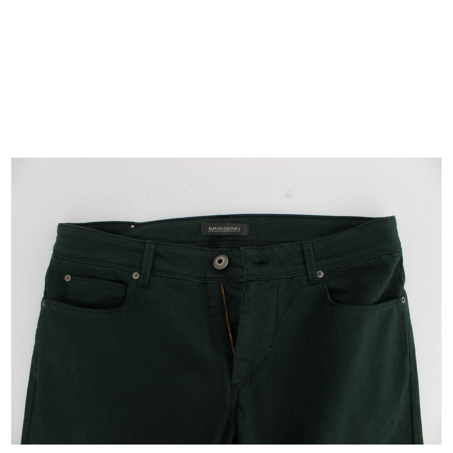 Green Cotton Denim Stretch Straight Fit Jeans