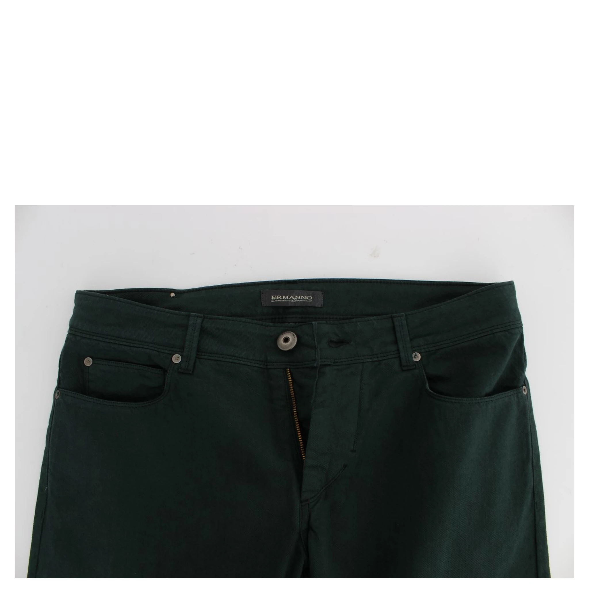 Green Cotton Denim Stretch Straight Fit Jeans