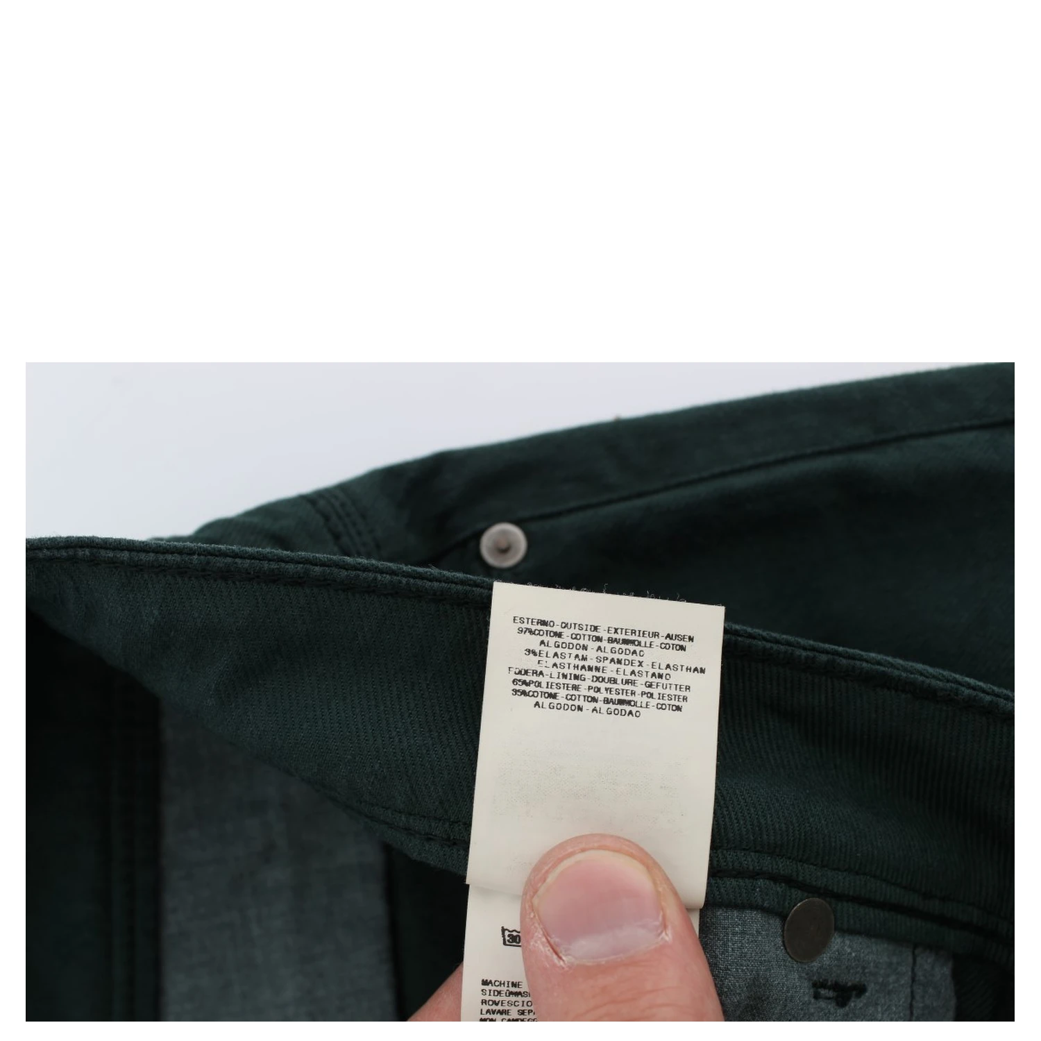 Green Cotton Denim Stretch Straight Fit Jeans