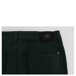 Green Cotton Denim Stretch Straight Fit Jeans